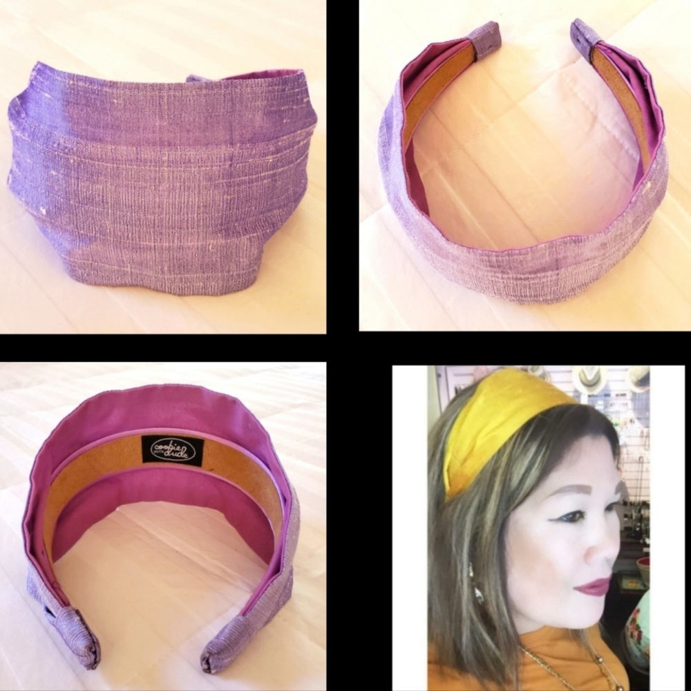 Headband LAVENDER purple color Silk Dupioni - wide. - Picture 3 of 17